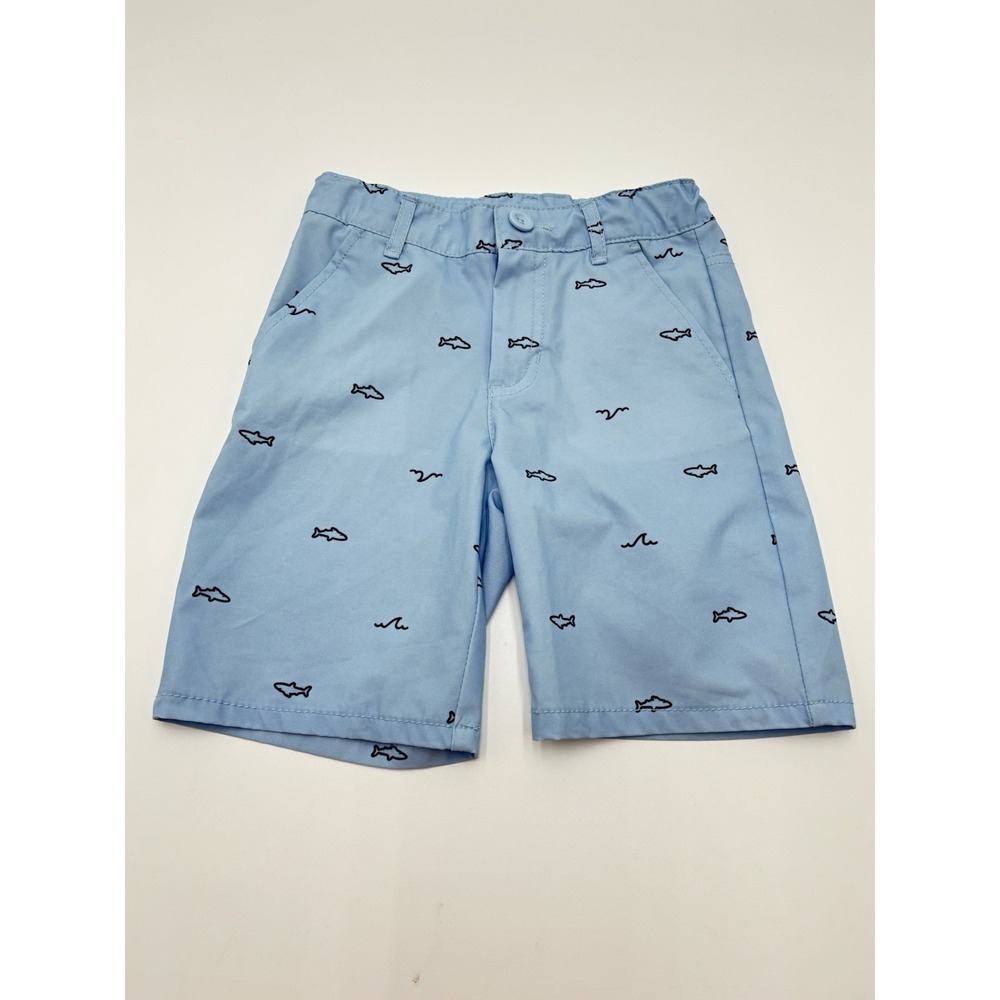 Cat & Jack Boys Blue Fish Print Shorts Size 7 Coastal Beach Preppy Stretch Sum